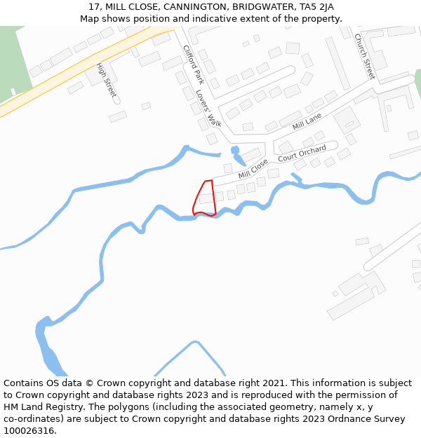 17, MILL CLOSE, CANNINGTON, BRIDGWATER, TA5 2JA: Location map and indicative extent of plot