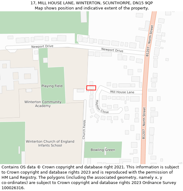 17, MILL HOUSE LANE, WINTERTON, SCUNTHORPE, DN15 9QP: Location map and indicative extent of plot