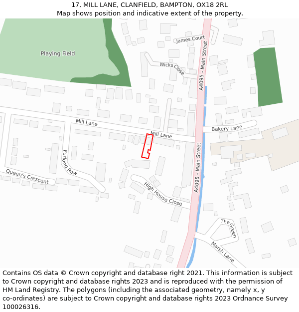 17, MILL LANE, CLANFIELD, BAMPTON, OX18 2RL: Location map and indicative extent of plot