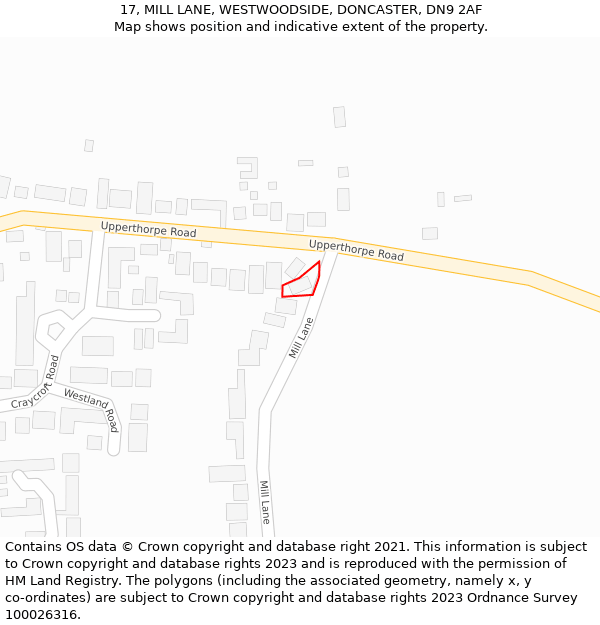 17, MILL LANE, WESTWOODSIDE, DONCASTER, DN9 2AF: Location map and indicative extent of plot