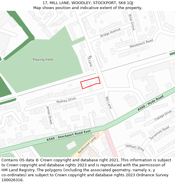 17, MILL LANE, WOODLEY, STOCKPORT, SK6 1QJ: Location map and indicative extent of plot