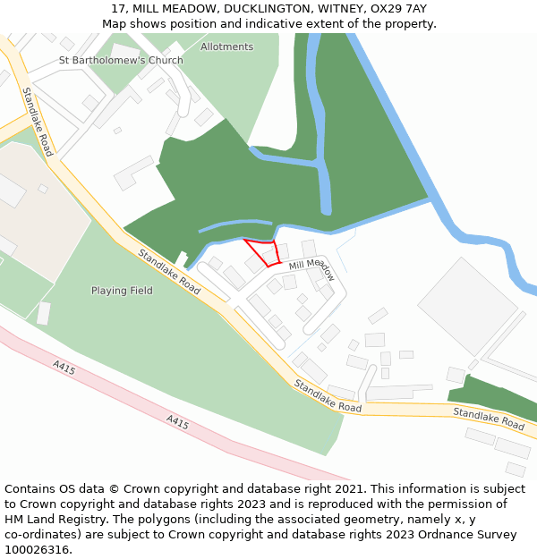 17, MILL MEADOW, DUCKLINGTON, WITNEY, OX29 7AY: Location map and indicative extent of plot