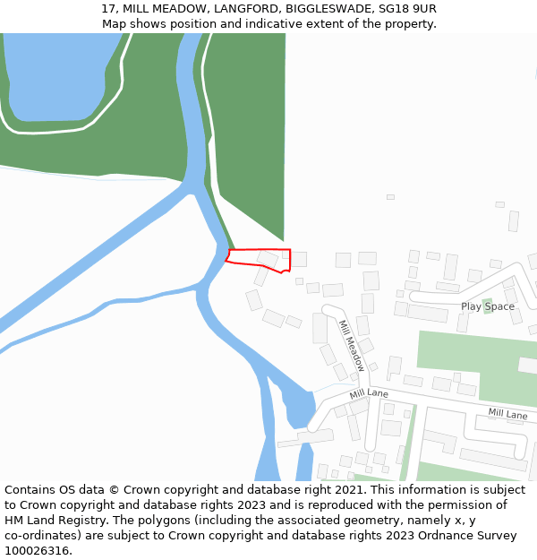 17, MILL MEADOW, LANGFORD, BIGGLESWADE, SG18 9UR: Location map and indicative extent of plot