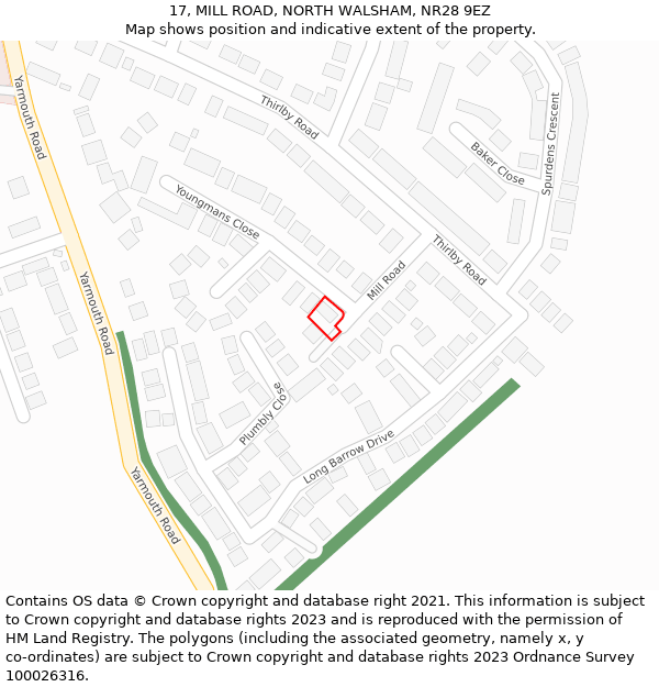 17, MILL ROAD, NORTH WALSHAM, NR28 9EZ: Location map and indicative extent of plot