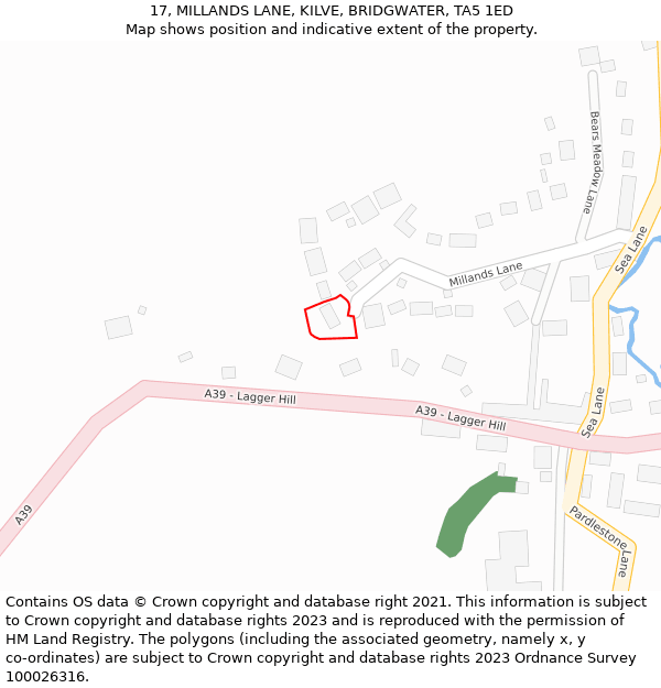 17, MILLANDS LANE, KILVE, BRIDGWATER, TA5 1ED: Location map and indicative extent of plot