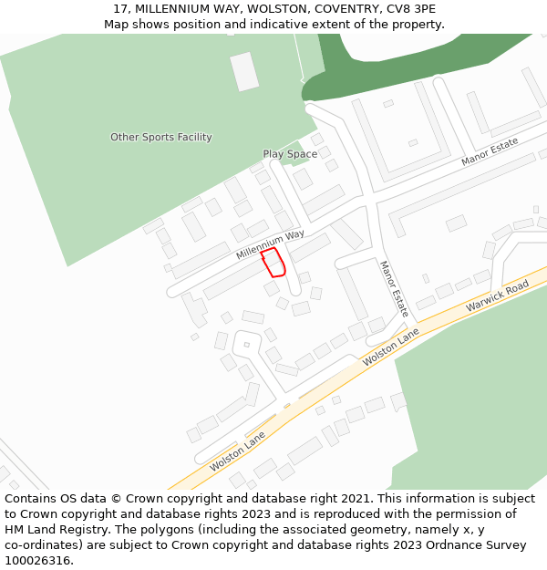 17, MILLENNIUM WAY, WOLSTON, COVENTRY, CV8 3PE: Location map and indicative extent of plot