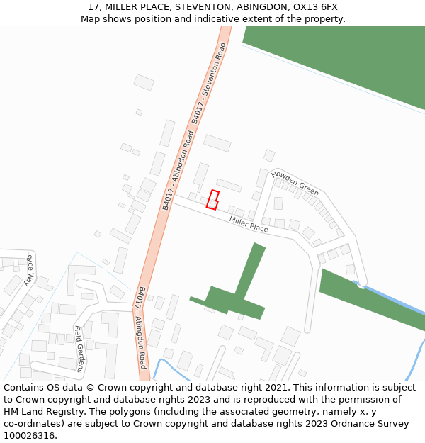 17, MILLER PLACE, STEVENTON, ABINGDON, OX13 6FX: Location map and indicative extent of plot