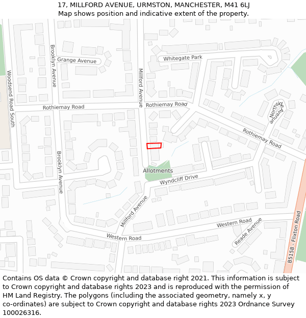 17, MILLFORD AVENUE, URMSTON, MANCHESTER, M41 6LJ: Location map and indicative extent of plot