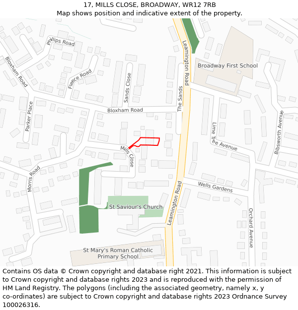 17, MILLS CLOSE, BROADWAY, WR12 7RB: Location map and indicative extent of plot