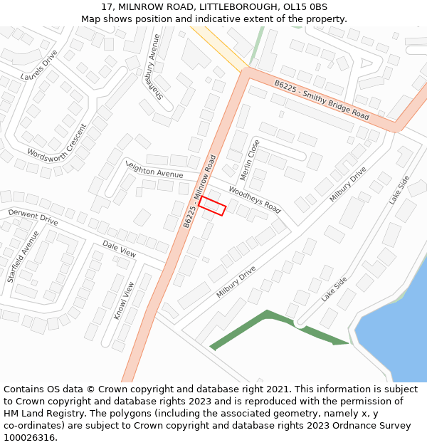 17, MILNROW ROAD, LITTLEBOROUGH, OL15 0BS: Location map and indicative extent of plot