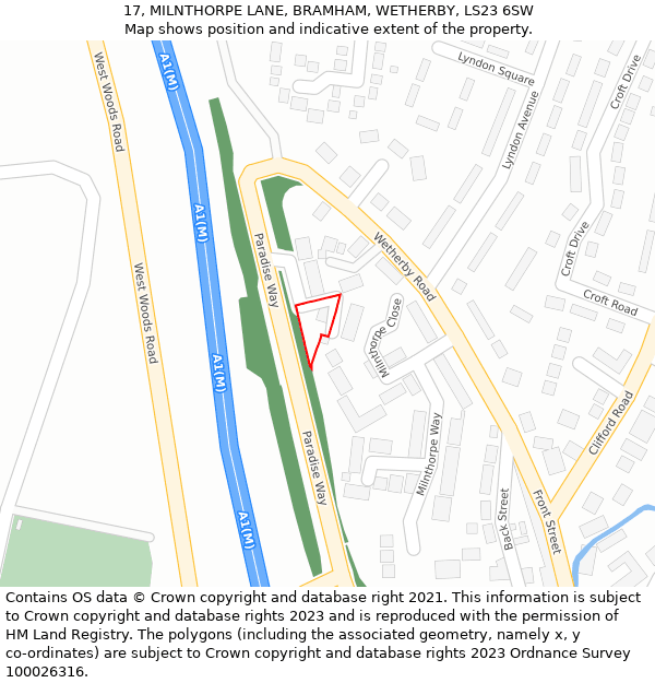 17, MILNTHORPE LANE, BRAMHAM, WETHERBY, LS23 6SW: Location map and indicative extent of plot