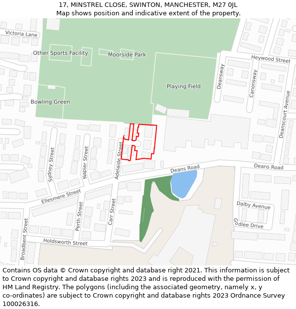 17, MINSTREL CLOSE, SWINTON, MANCHESTER, M27 0JL: Location map and indicative extent of plot