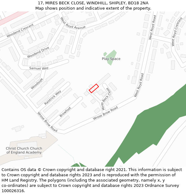 17, MIRES BECK CLOSE, WINDHILL, SHIPLEY, BD18 2NA: Location map and indicative extent of plot