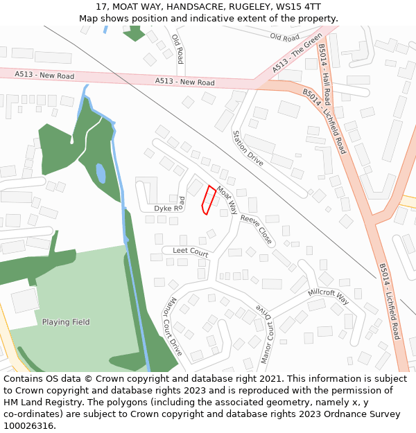 17, MOAT WAY, HANDSACRE, RUGELEY, WS15 4TT: Location map and indicative extent of plot