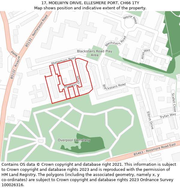 17, MOELWYN DRIVE, ELLESMERE PORT, CH66 1TY: Location map and indicative extent of plot