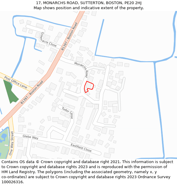 17, MONARCHS ROAD, SUTTERTON, BOSTON, PE20 2HJ: Location map and indicative extent of plot