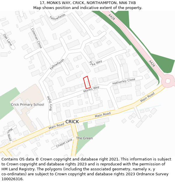 17, MONKS WAY, CRICK, NORTHAMPTON, NN6 7XB: Location map and indicative extent of plot