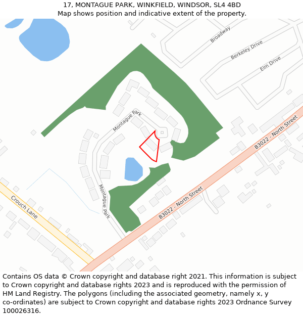 17, MONTAGUE PARK, WINKFIELD, WINDSOR, SL4 4BD: Location map and indicative extent of plot