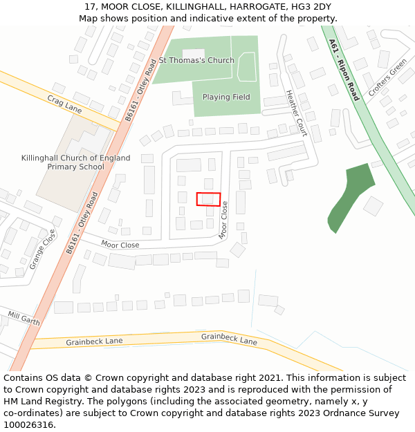 17, MOOR CLOSE, KILLINGHALL, HARROGATE, HG3 2DY: Location map and indicative extent of plot