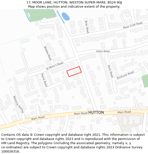 17, MOOR LANE, HUTTON, WESTON-SUPER-MARE, BS24 9QJ: Location map and indicative extent of plot