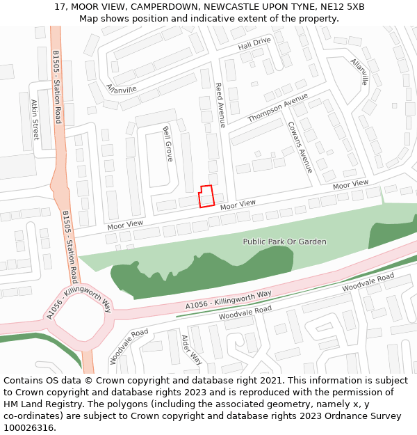 17, MOOR VIEW, CAMPERDOWN, NEWCASTLE UPON TYNE, NE12 5XB: Location map and indicative extent of plot