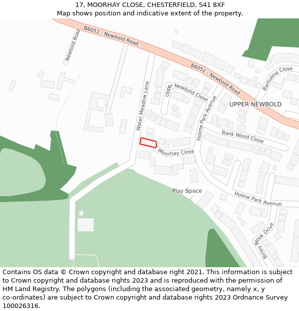 17, MOORHAY CLOSE, CHESTERFIELD, S41 8XF: Location map and indicative extent of plot