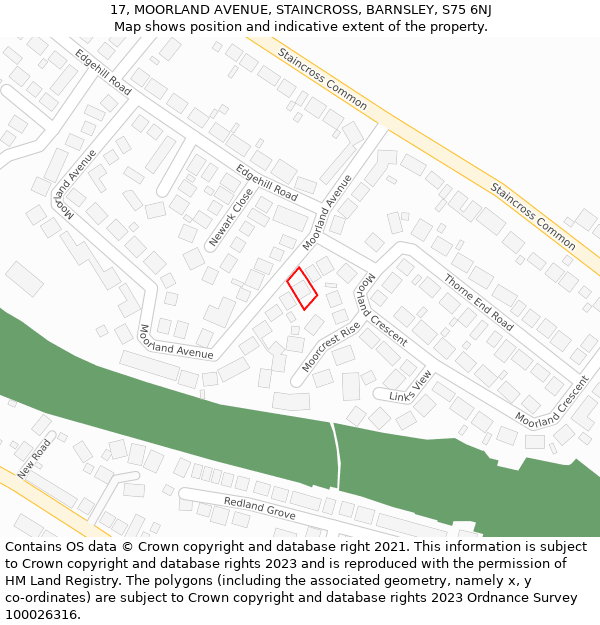 17, MOORLAND AVENUE, STAINCROSS, BARNSLEY, S75 6NJ: Location map and indicative extent of plot