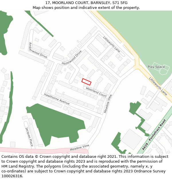 17, MOORLAND COURT, BARNSLEY, S71 5FG: Location map and indicative extent of plot