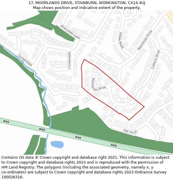 17, MOORLANDS DRIVE, STAINBURN, WORKINGTON, CA14 4UJ: Location map and indicative extent of plot