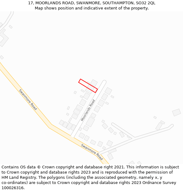 17, MOORLANDS ROAD, SWANMORE, SOUTHAMPTON, SO32 2QL: Location map and indicative extent of plot