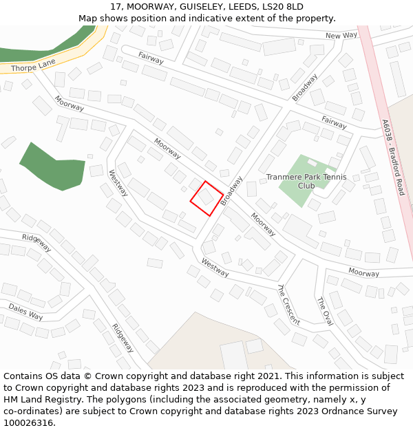 17, MOORWAY, GUISELEY, LEEDS, LS20 8LD: Location map and indicative extent of plot