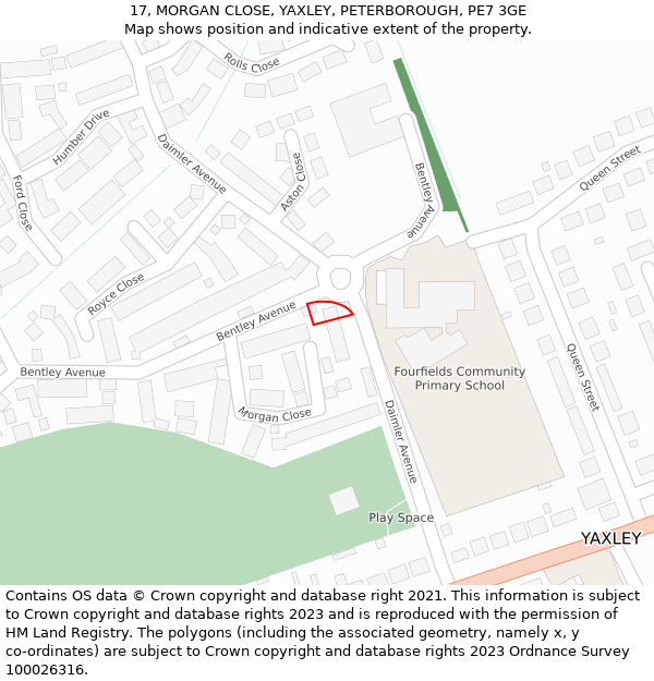 17, MORGAN CLOSE, YAXLEY, PETERBOROUGH, PE7 3GE: Location map and indicative extent of plot