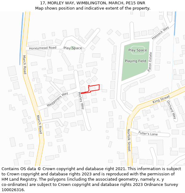 17, MORLEY WAY, WIMBLINGTON, MARCH, PE15 0NR: Location map and indicative extent of plot