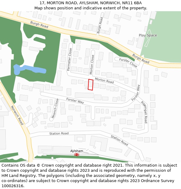 17, MORTON ROAD, AYLSHAM, NORWICH, NR11 6BA: Location map and indicative extent of plot