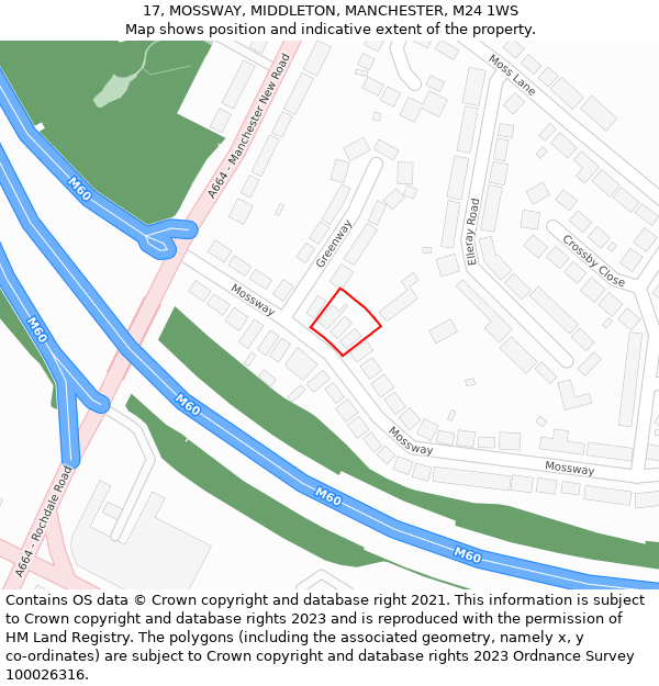 17, MOSSWAY, MIDDLETON, MANCHESTER, M24 1WS: Location map and indicative extent of plot