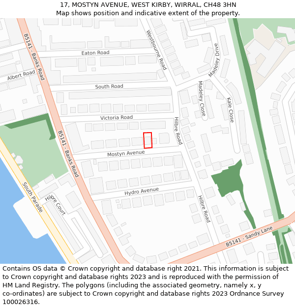 17, MOSTYN AVENUE, WEST KIRBY, WIRRAL, CH48 3HN: Location map and indicative extent of plot