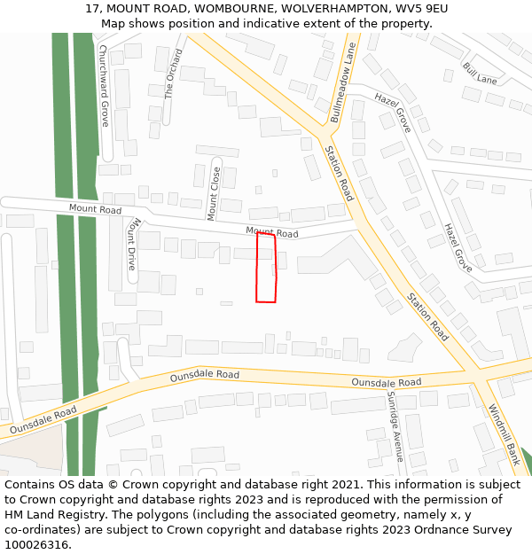 17, MOUNT ROAD, WOMBOURNE, WOLVERHAMPTON, WV5 9EU: Location map and indicative extent of plot
