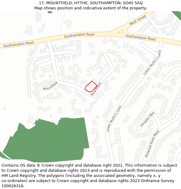 17, MOUNTFIELD, HYTHE, SOUTHAMPTON, SO45 5AQ: Location map and indicative extent of plot