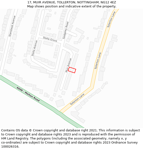17, MUIR AVENUE, TOLLERTON, NOTTINGHAM, NG12 4EZ: Location map and indicative extent of plot