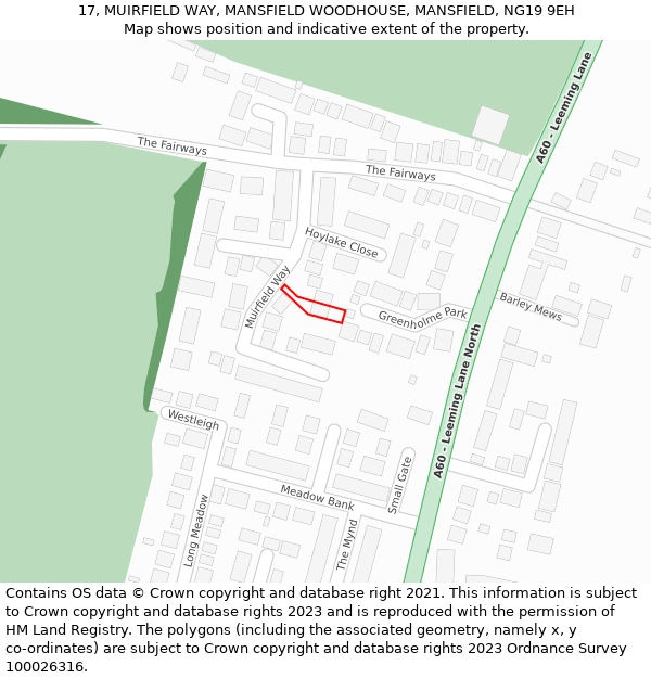 17, MUIRFIELD WAY, MANSFIELD WOODHOUSE, MANSFIELD, NG19 9EH: Location map and indicative extent of plot