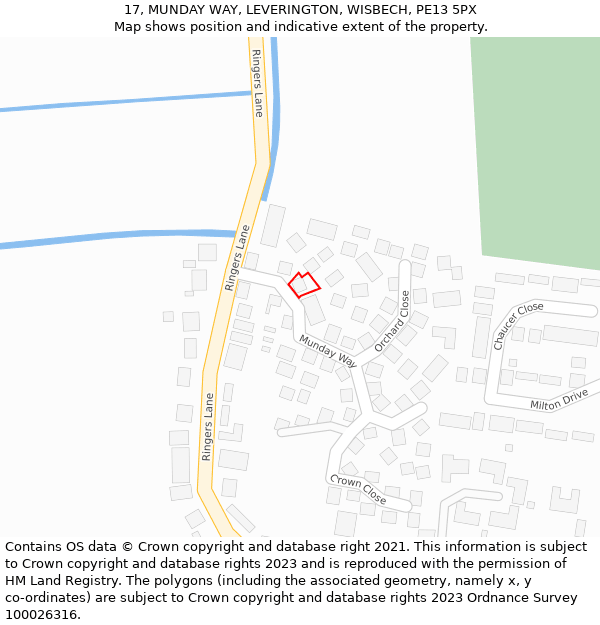 17, MUNDAY WAY, LEVERINGTON, WISBECH, PE13 5PX: Location map and indicative extent of plot