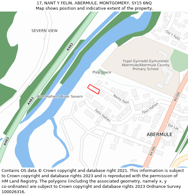 17, NANT Y FELIN, ABERMULE, MONTGOMERY, SY15 6NQ: Location map and indicative extent of plot