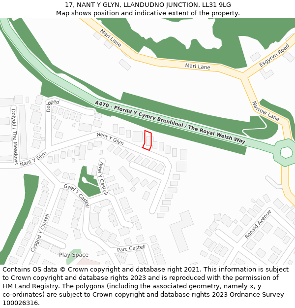 17, NANT Y GLYN, LLANDUDNO JUNCTION, LL31 9LG: Location map and indicative extent of plot