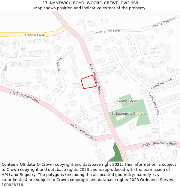 17, NANTWICH ROAD, WOORE, CREWE, CW3 9SB: Location map and indicative extent of plot