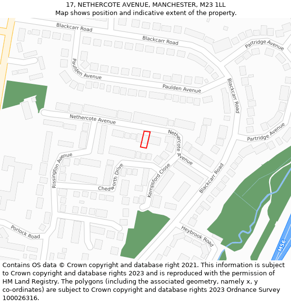 17, NETHERCOTE AVENUE, MANCHESTER, M23 1LL: Location map and indicative extent of plot