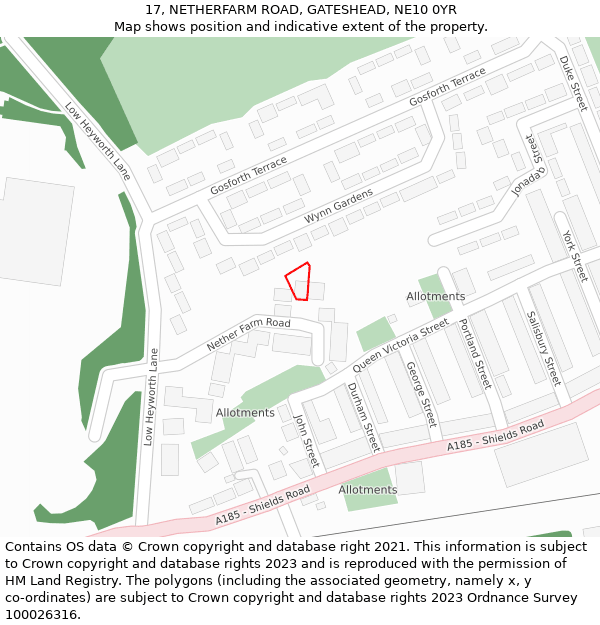 17, NETHERFARM ROAD, GATESHEAD, NE10 0YR: Location map and indicative extent of plot