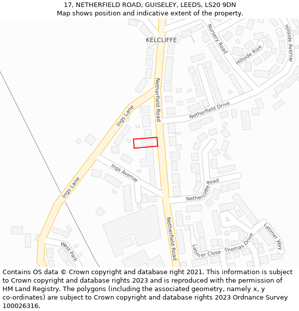 17, NETHERFIELD ROAD, GUISELEY, LEEDS, LS20 9DN: Location map and indicative extent of plot