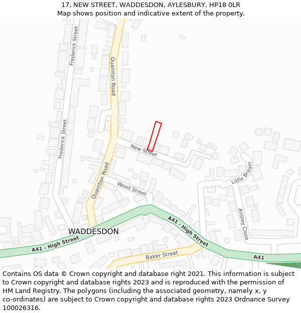 17, NEW STREET, WADDESDON, AYLESBURY, HP18 0LR: Location map and indicative extent of plot