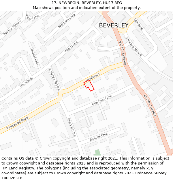 17, NEWBEGIN, BEVERLEY, HU17 8EG: Location map and indicative extent of plot