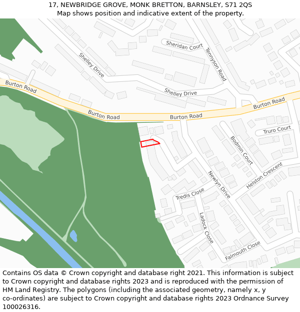 17, NEWBRIDGE GROVE, MONK BRETTON, BARNSLEY, S71 2QS: Location map and indicative extent of plot